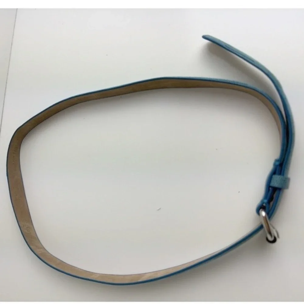 Ann Taylor Blue Lizard‎ Embossed Genuine Leather Slim Belt Silver Buckle S 47-85
